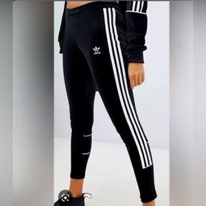 Adidas Black White striped jogger pants in large